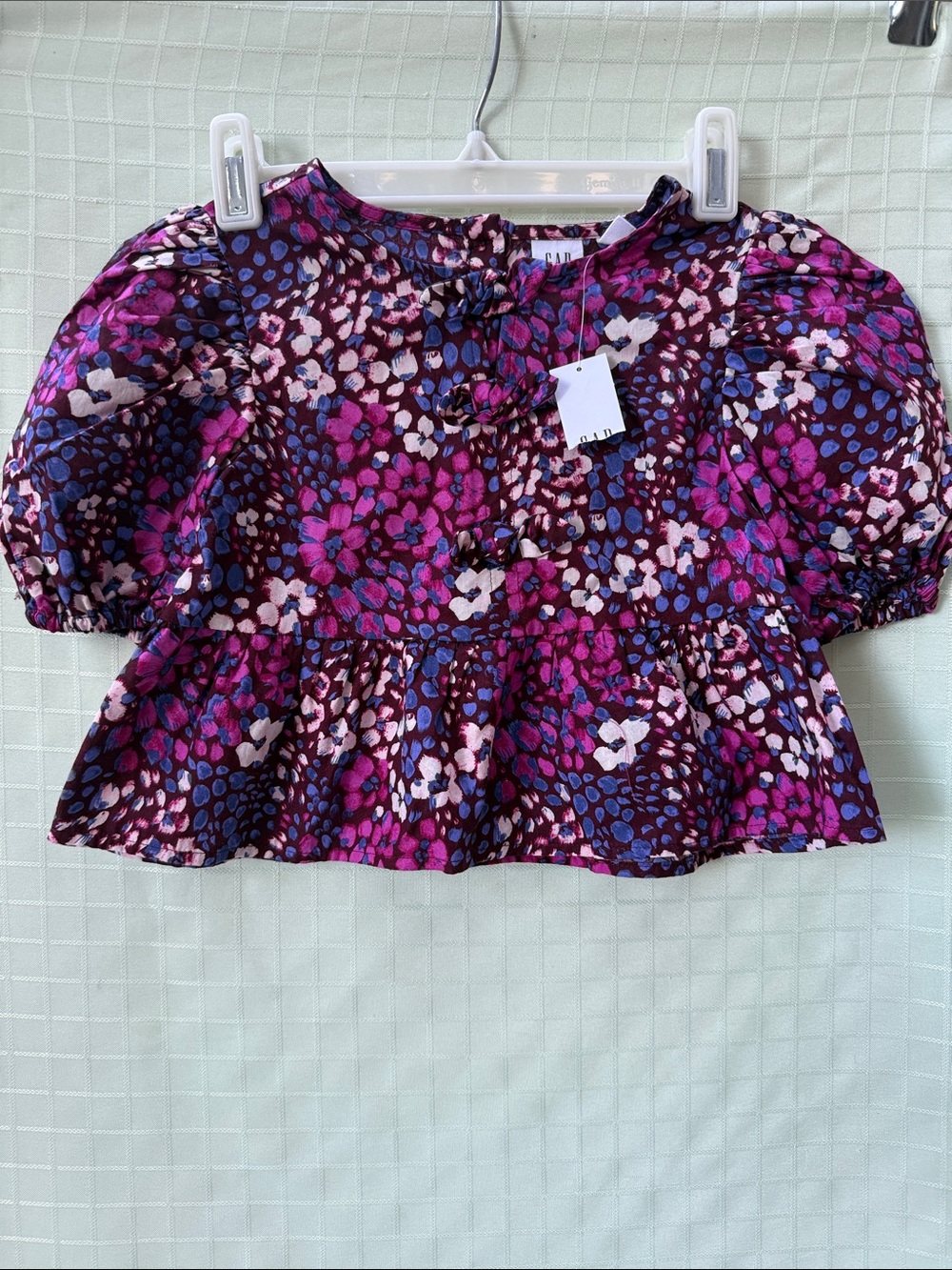 New GAP Kids Burgundy Floral Tie-Front Cotton Top